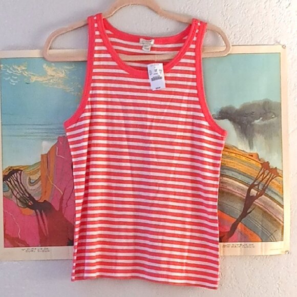 J. CREW Women's Pink & White Striped Sleeveless Tank Top Stretchy Size Small - Picture 1 of 5